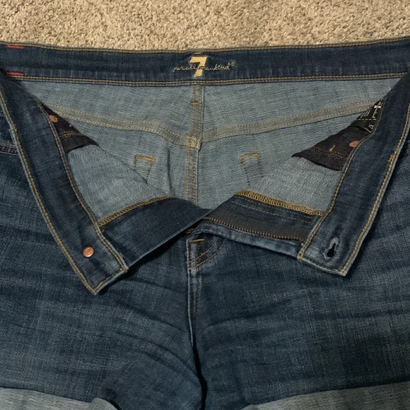 7 For All Mankind Mid Rise Roll Cuff Denim Shorts 32 Broken Twill Vanity - Picture 6 of 7